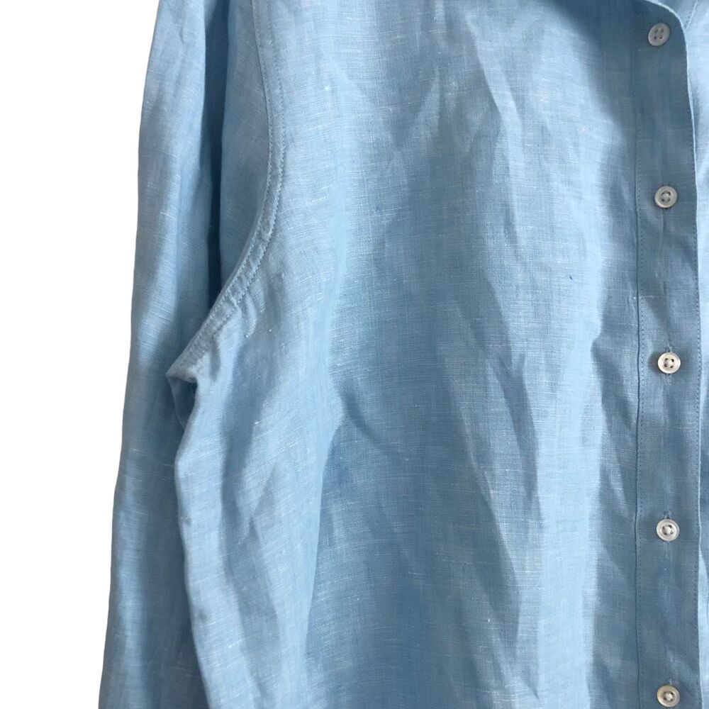 L.L Bean Women's 100% Linen Blouse Shirt Size XL Tunic Blue Long Sleeve Top - Picture 8 of 10